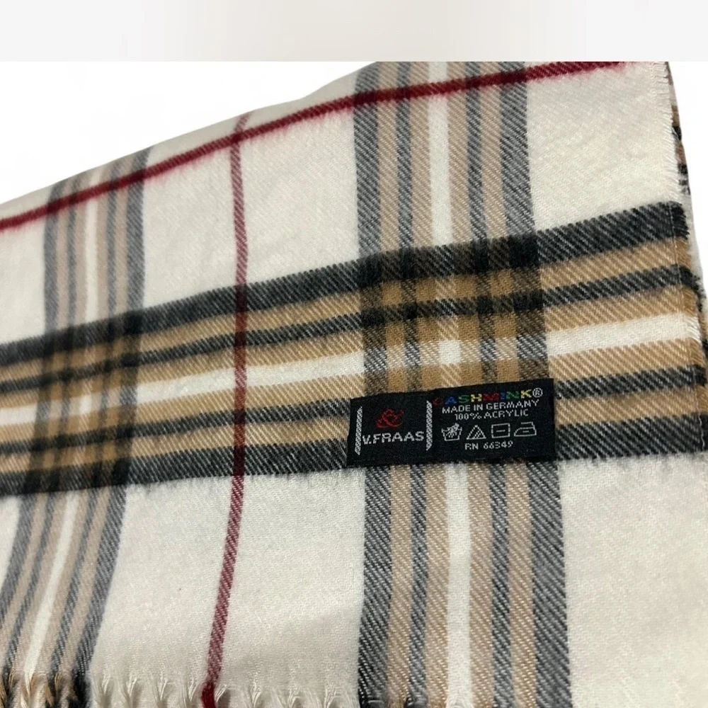 IV. Fraas| Cashmink Wide Check Plaid Fringe Unisex Scarf Cream Black Burgundy